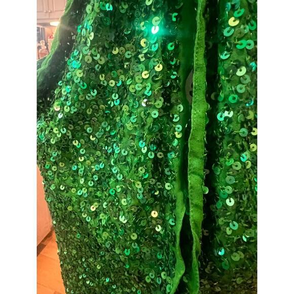 SCALA 100% SILK TOP SEQUINED BEADED NECK FLOOR LENGTH GREEN GOWN WOMENS SIZE 5 - Picture 15 of 15